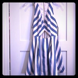 Striped, blue/off white, short,  cut out dress